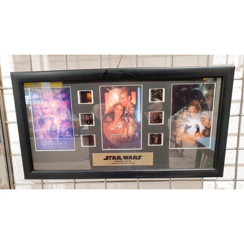 289 - Two framed sets of film cells from the Star Wars franchise, one of which is A/F, 19.5x41.5cm. No shi... 