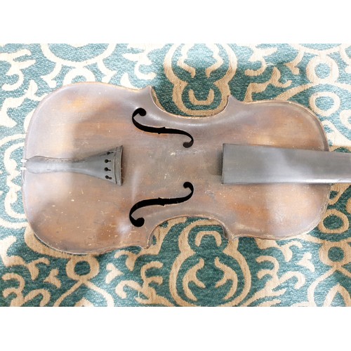 328 - An antique violin having one piece back, back length 35cm, overall length 59cm with case and bow. No... 