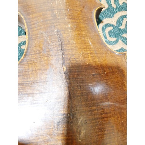 328 - An antique violin having one piece back, back length 35cm, overall length 59cm with case and bow. No... 