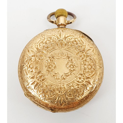 7 - A continental 14ct gold cased ladies fob watch retailed by Bramwell & Sons, Preston, A/F, diameter 3... 