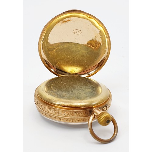 7 - A continental 14ct gold cased ladies fob watch retailed by Bramwell & Sons, Preston, A/F, diameter 3... 