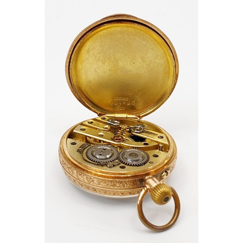 7 - A continental 14ct gold cased ladies fob watch retailed by Bramwell & Sons, Preston, A/F, diameter 3... 