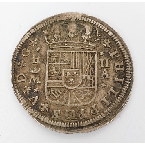 15 - A 1723 Spanish silver two Reales. UK shipping £14.