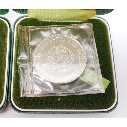 16 - Three silver proof 1972 Queen Elizabeth and Prince Philip commemorative crowns. UK shipping £14.