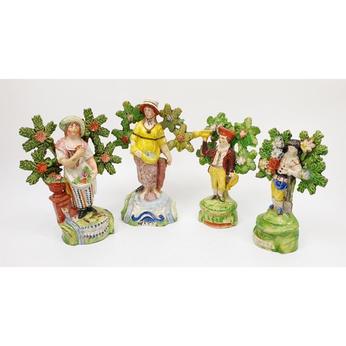 76 - Four 19th century Staffordshire pearlware bocage figure including the element figure 