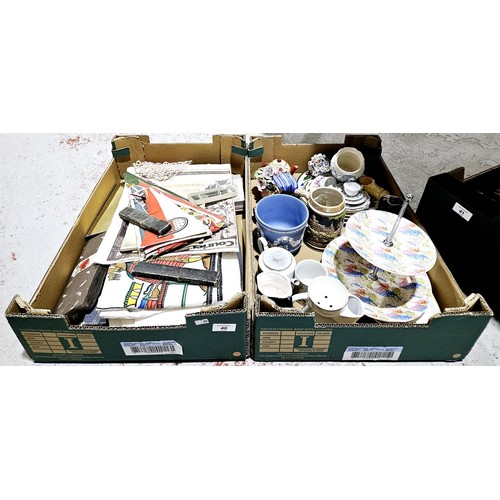 40 - Two boxes of ceramics and assorted including a Wedgwood Jasperware planter. No shipping. Arrange col... 