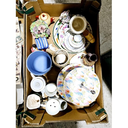 40 - Two boxes of ceramics and assorted including a Wedgwood Jasperware planter. No shipping. Arrange col... 