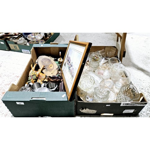 41 - Two boxes of glass, metal ware and assorted. No shipping. Arrange collection or your own packer and ... 