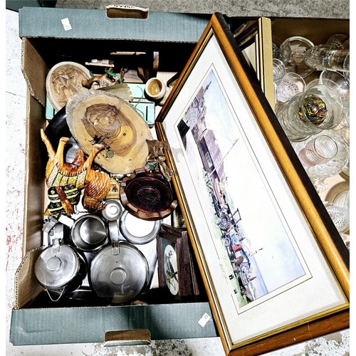 41 - Two boxes of glass, metal ware and assorted. No shipping. Arrange collection or your own packer and ... 