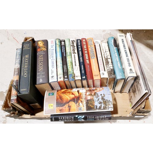 62 - A box of books on WWII including Charles Whiting, plus books on The Battle of Waterloo. No shipping.... 