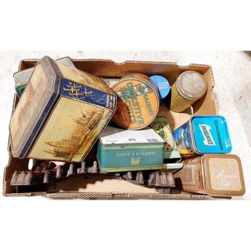 63 - A box of vintage and later tins. No shipping. Arrange collection or your own packer and shipper, ple... 