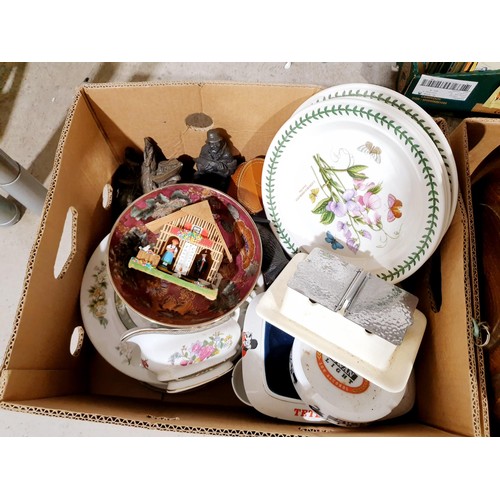 87 - Two boxes of china and assorted including Portmeirion. No shipping. Arrange collection or your own p... 