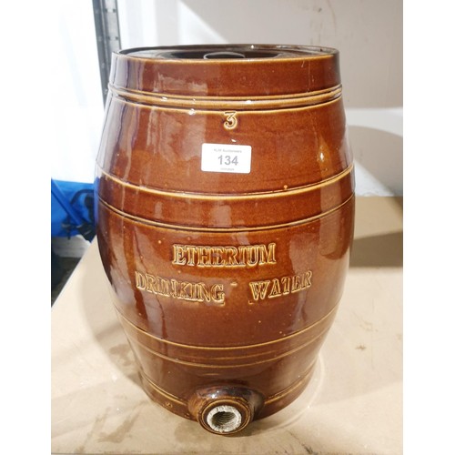 134 - A vintage stoneware treacle glaze Ethereum Drinking Water barrel, height 38cm. No shipping. Arrange ... 