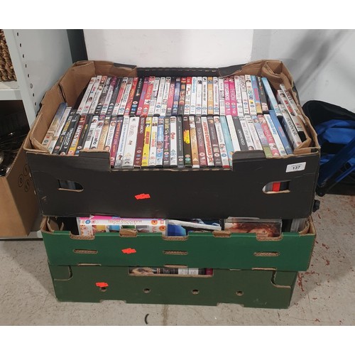 137 - Three boxes of DVDs. No shipping. Arrange collection or your own packer and shipper, please. Electri... 