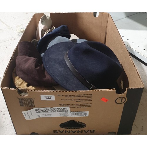 144 - A box of hats. UK shipping £14.