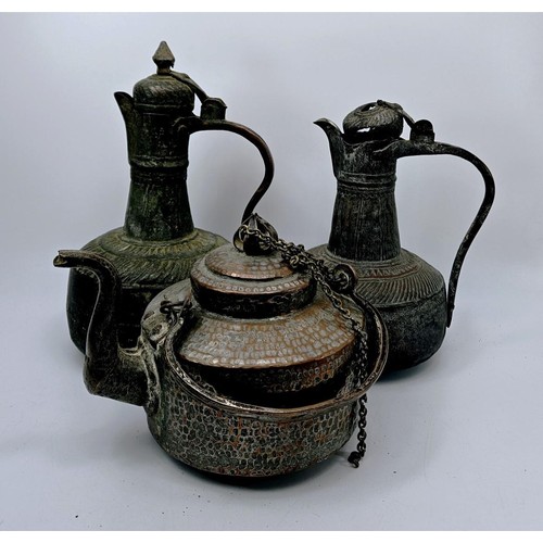 2 - Three antique Dallah coffee pots, the tallest 30cm. UK shipping £14.