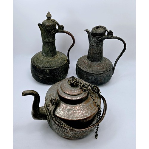 2 - Three antique Dallah coffee pots, the tallest 30cm. UK shipping £14.