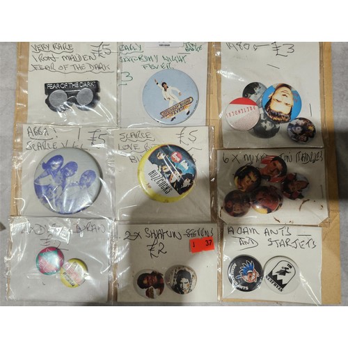 175 - A selection of 70s and 80s pop group badges including Iron Maiden, Fear of the Dark, Abba and Buzzco... 