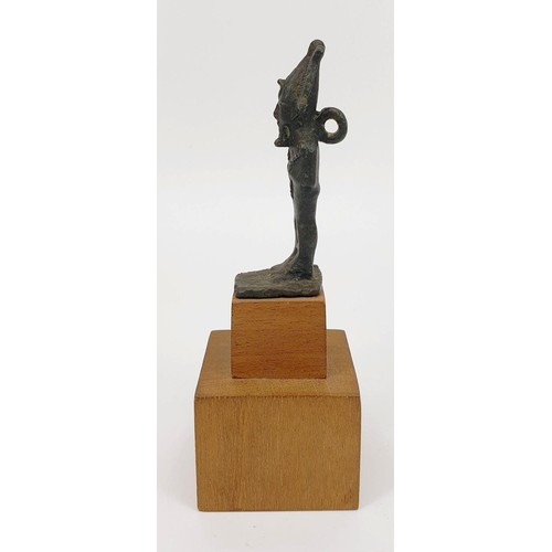 11 - An ancient Egyptian cast bronze figure of Osiris on a later wooden plinth, height including plinth 1... 