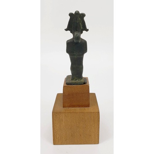 11 - An ancient Egyptian cast bronze figure of Osiris on a later wooden plinth, height including plinth 1... 