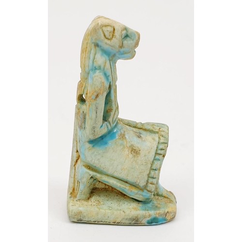 13 - An ancient Egyptian faience amulet in the form of the god Sekhmet, height 35mm. UK shipping £14.