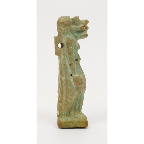 15 - An ancient Egyptian faience amulet in the form of the god Taweret, height 40mm. UK shipping £14.