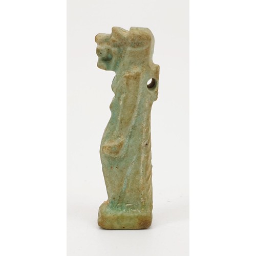 15 - An ancient Egyptian faience amulet in the form of the god Taweret, height 40mm. UK shipping £14.