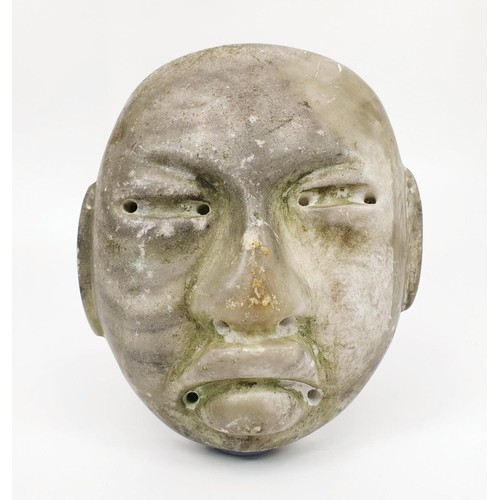 27 - A Mesoamerican Teotihuacan hard stone mask, with some green paint remaining, length 156mm. No shippi... 