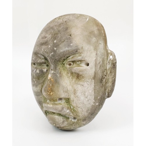 27 - A Mesoamerican Teotihuacan hard stone mask, with some green paint remaining, length 156mm. No shippi... 