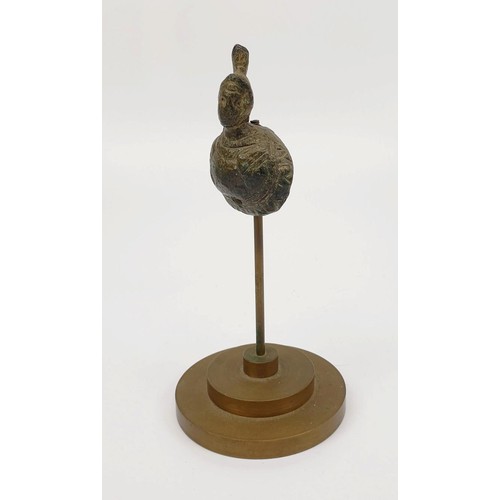 28 - An ancient cast bronze Roman applique on a later stand, height including stand 135mm. UK shipping £1... 