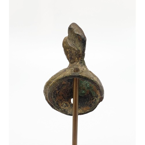 28 - An ancient cast bronze Roman applique on a later stand, height including stand 135mm. UK shipping £1... 