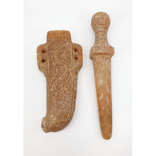 29 - An antique carved alabaster ceremonial dagger, length 34cm. No shipping. Arrange collection or your ... 