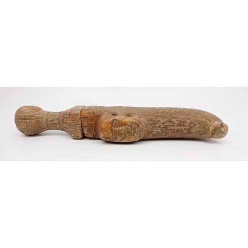 29 - An antique carved alabaster ceremonial dagger, length 34cm. No shipping. Arrange collection or your ... 