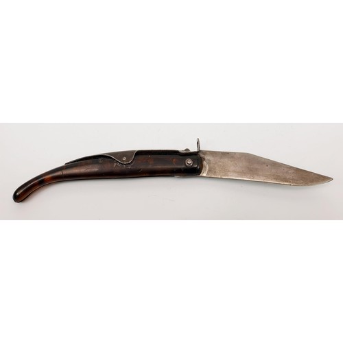 43 - A vintage French Agouti ratcheting lock blade folding knife, blade length 9.5cm, fully extended 22.5... 