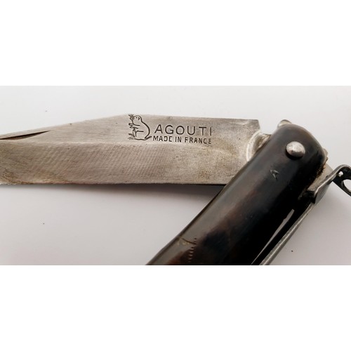 43 - A vintage French Agouti ratcheting lock blade folding knife, blade length 9.5cm, fully extended 22.5... 