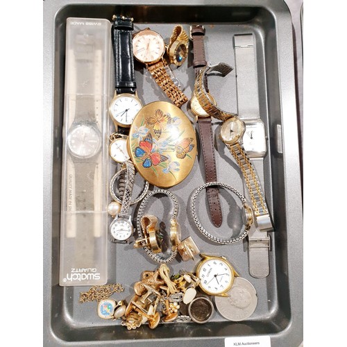 52 - A tray of wrist watches and costume jewellery including a boxed Swatch. UK shipping £14.