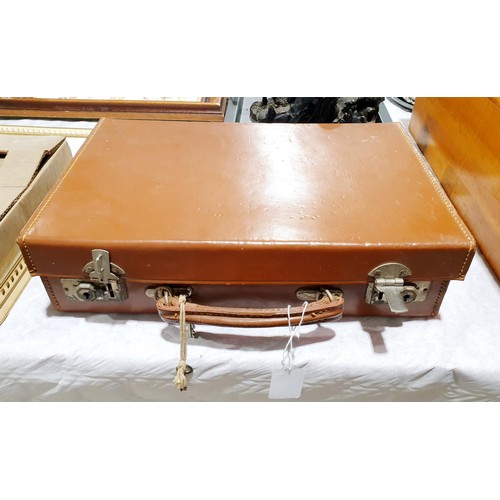 76 - A vintage leather briefcase, width 35.5cm together with a leather covered jewellery box. UK shipping... 