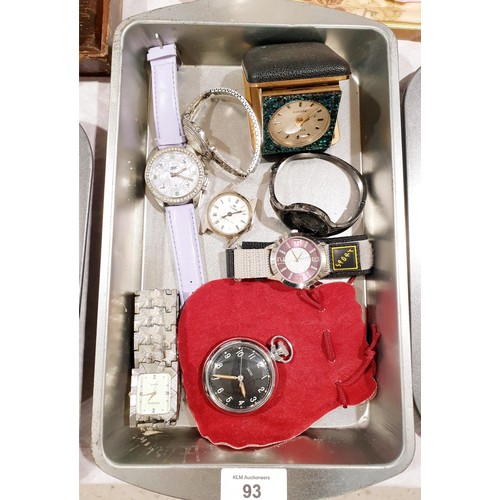 93 - A selection of wrist watches and a Smith's pocket watch. UK shipping £14.