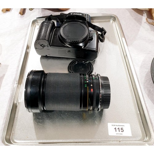 115 - A Canon EOS 1000F camera body together with a Vivitar 28-210mm lens, fitment unknown. UK shipping £1... 