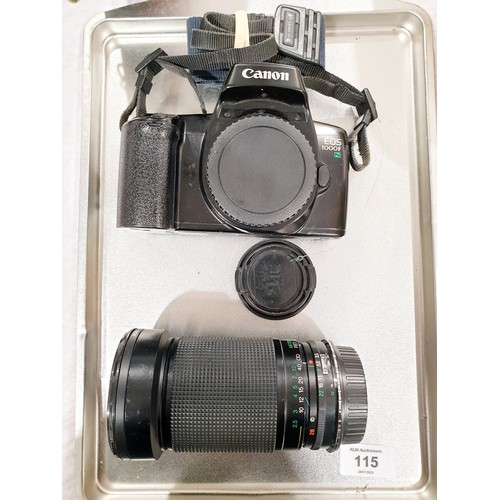 115 - A Canon EOS 1000F camera body together with a Vivitar 28-210mm lens, fitment unknown. UK shipping £1... 