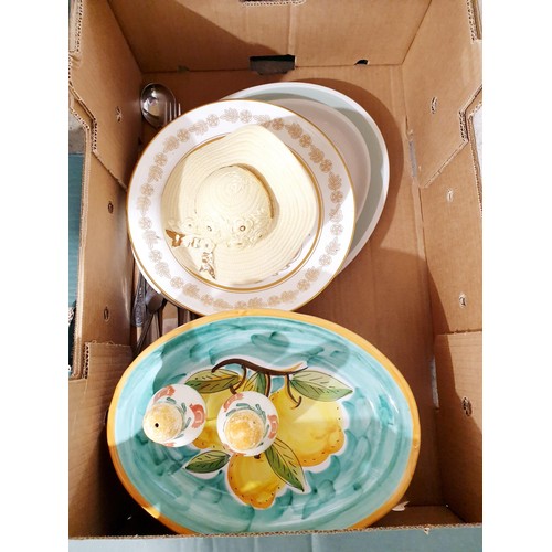 132 - Two boxes of ceramics and assorted including a hand painted Charles Ford comport. No shipping. Arran... 