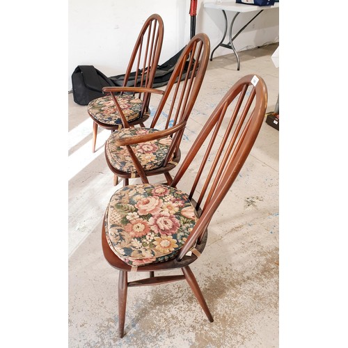 140 - Three vintage Ercol chairs, one a carver. No shipping. Arrange collection or your own packer and shi... 