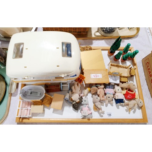 155 - A selection of Sylvanian Families including a caravan. UK shipping £14.