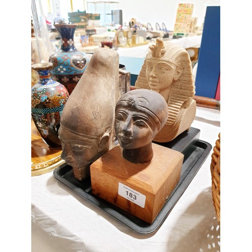 183 - Three Egyptian ornaments in the form of pharaoh's heads, the tallest 21cm. UK shipping £14.