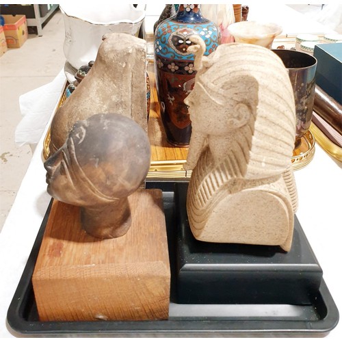 183 - Three Egyptian ornaments in the form of pharaoh's heads, the tallest 21cm. UK shipping £14.