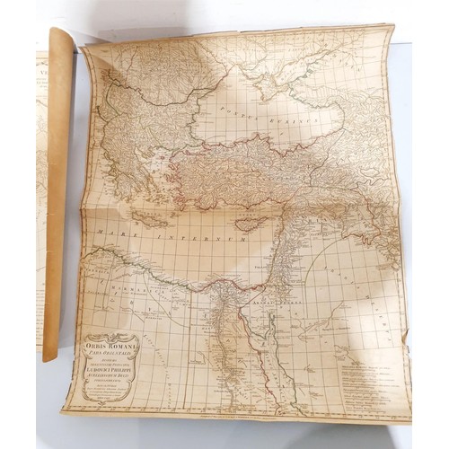 214 - A 1764 map of The Eastern Mediterranean, 68.5x55.5cm together with a 1763 map of Europe, Western Asi... 