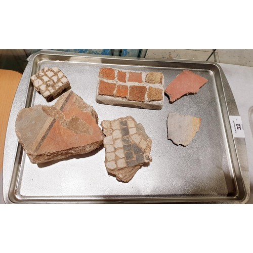 32 - Three ancient Roman floor tesserae, the longest 12cm and three wall fragments. No shipping. Arrange ... 