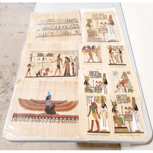 219 - A selection of Egyptian paintings on papyrus, the largest 50.5x40cm. No shipping. Arrange collection... 