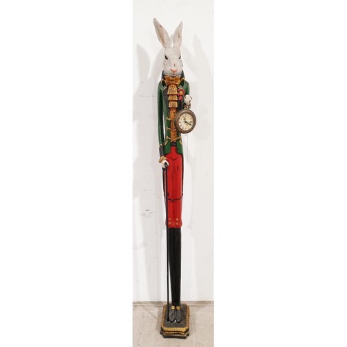 232 - A resin clock in the form of the March Hare from Alice in Wonderland, height 155.5cm. No shipping. A... 