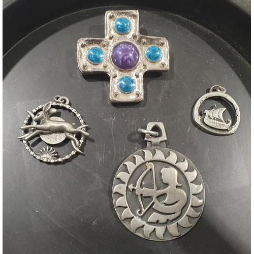 9 - Three Scandinavian pendants including R. Tennesmed, the longest 6cm and an American cross brooch. UK... 